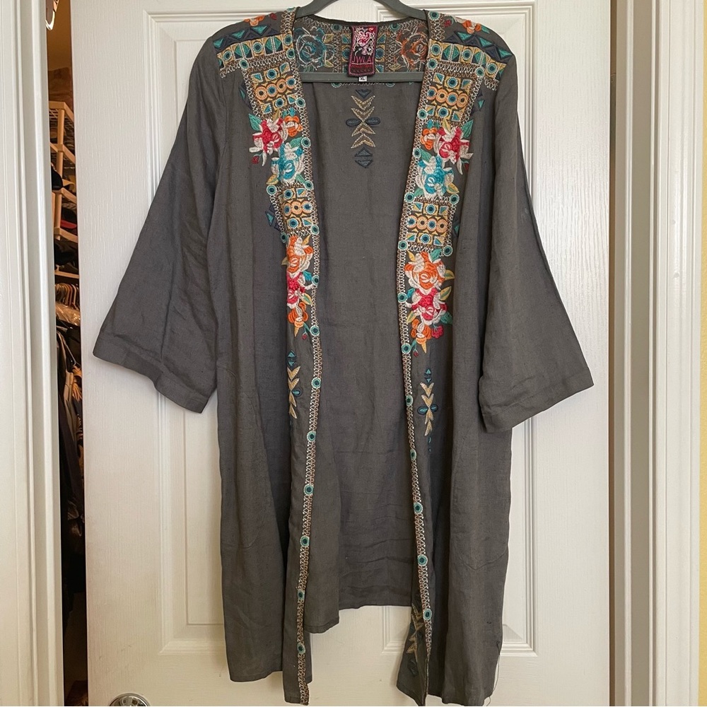Johnny Was Embroidered Linen Kimono, XL